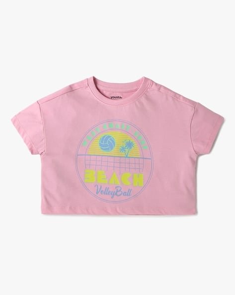 Yousta Kids - Girls Typographic Print Relaxed Fit Round-Neck T-Shirt