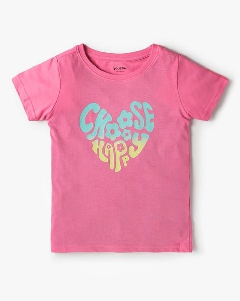 Yousta Kids - Girls Typographic Print Round-Neck T-Shirt