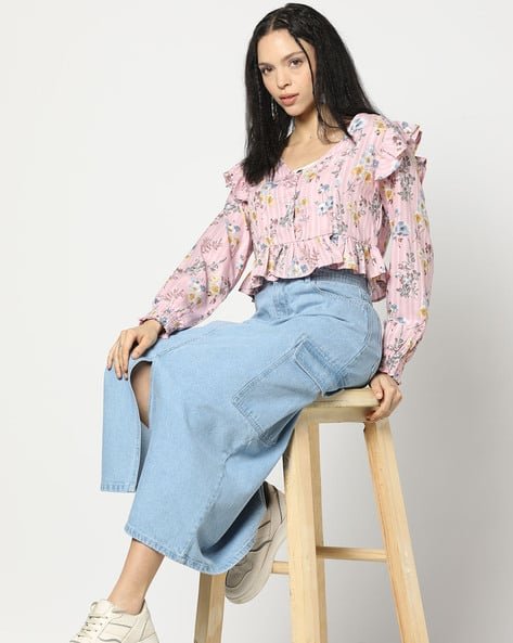 Yousta - Women Floral Print Relaxed Fit Peplum Top