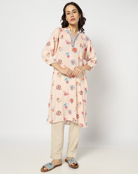 Yousta - Women Floral Print Straight Kurta