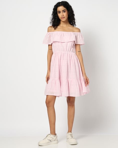 Yousta - Women Schiffli Embroidered Fit & Flare Dress