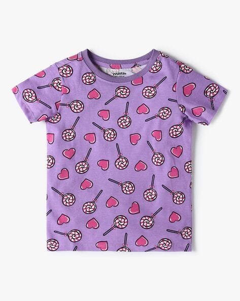 Yousta Kids - Girls All-Over Print Regular Fit Crew-Neck T-Shirt