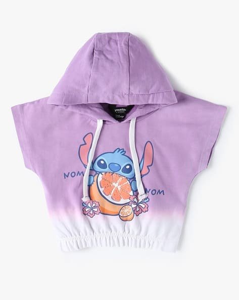 Yousta Kids - Girls Leo & Stitch Print Boxy Fit Hooded T-Shirt