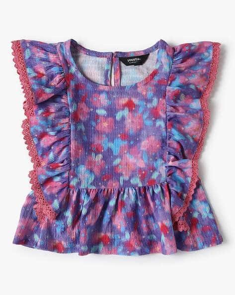 Yousta Kids - Girls Printed Regular Fit Ruffle Top