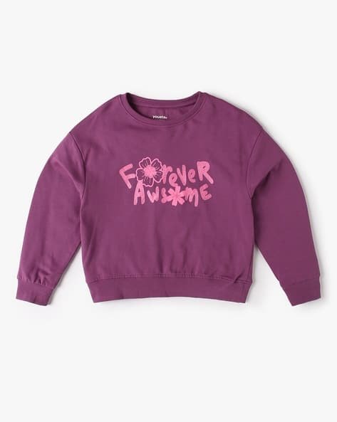 Yousta Kids - Girls Typographic Print Regular Fit Sweatshirt
