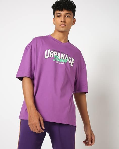 Yousta - Men Typographic Print Oversized Fit Crew-Neck T-Shirt