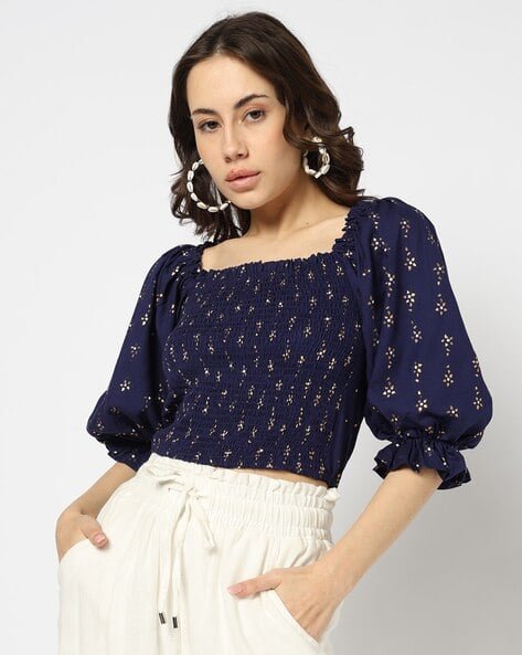 Yousta - Women Floral Print Smocked Relaxed Fit Top