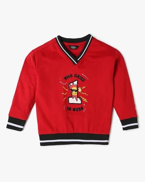 Yousta Kids - Boys Graphic Print Relaxed Fit V-Neck Sweatshirt