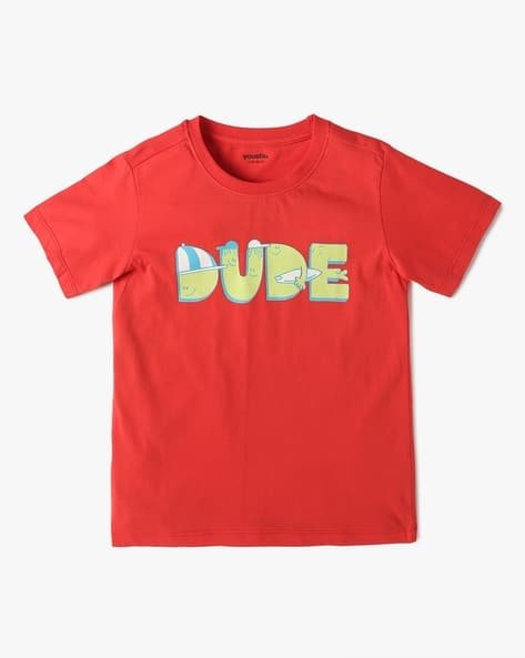 Yousta Kids - Boys Typographic Print Regular Fit Crew-Neck T-Shirt