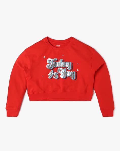 Yousta Kids - Girls Typographic Print Regular Fit Sweatshirt