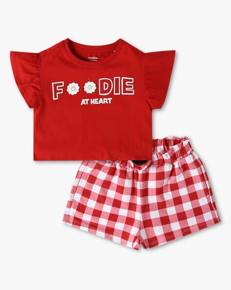 Yousta Kids - Girls Typographic Print Round-Neck T-Shirt & Skirt Set