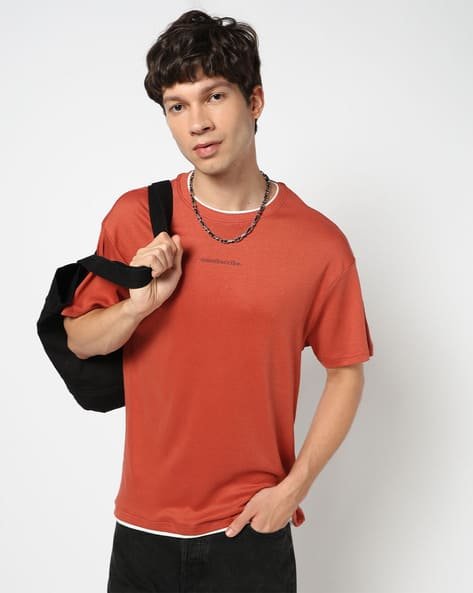 Yousta - Men Regular Fit Crew-Neck Cotton T-Shirt with Typographic Print