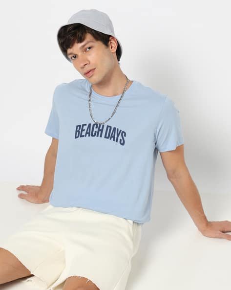 Yousta - Men Typographic Print Regular Fit Crew-Neck T-Shirt