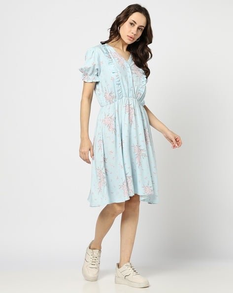 Yousta - Women Floral Print V-Neck Fit & Flare Dress
