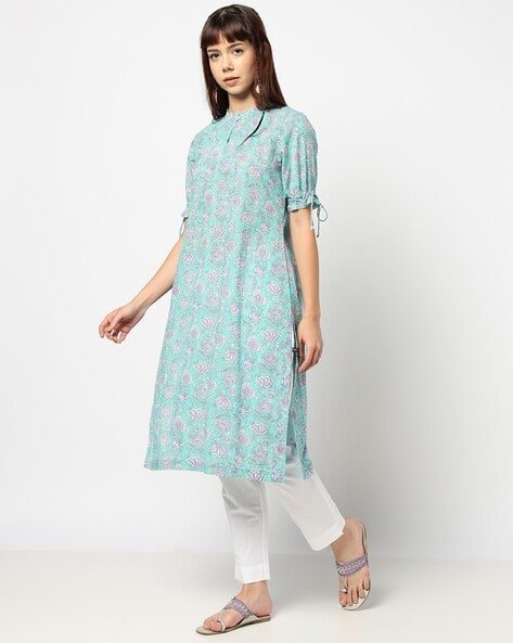 Yousta - Women Gathered Floral Print Straight Kurta