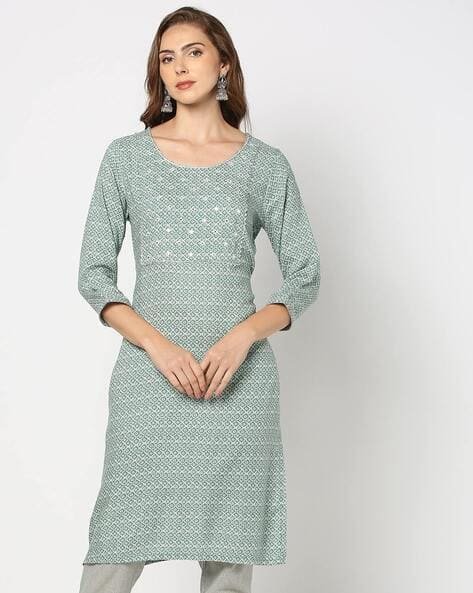 Yousta - Women Floral Print Round-Neck Straight Kurta