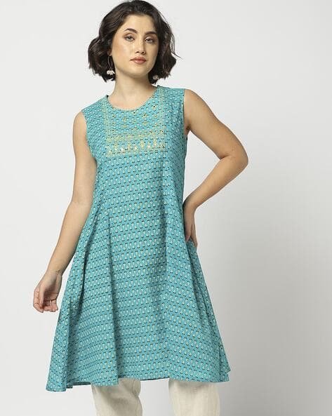 Yousta - Women Geometric Print Cotton A-Line Kurta