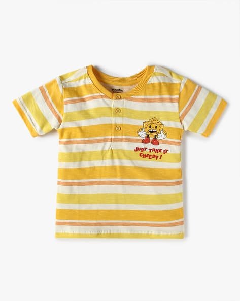 Yousta Kids - Boys Striped Relaxed Fit Cotton Henley T-Shirt