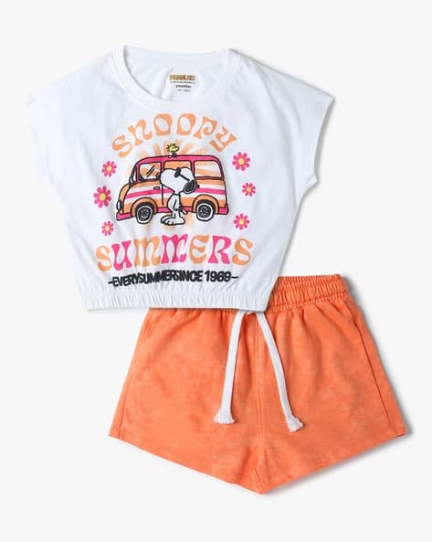 Yousta Kids - Girls Snoopy Print T-Shirt & Shorts Set