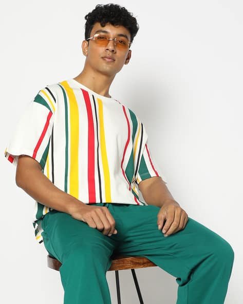 Yousta - Men Striped Relaxed Fit Crew-Neck T-Shirt