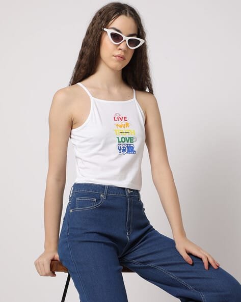Yousta - Typographic Print Slim Fit Strappy T-Shirt