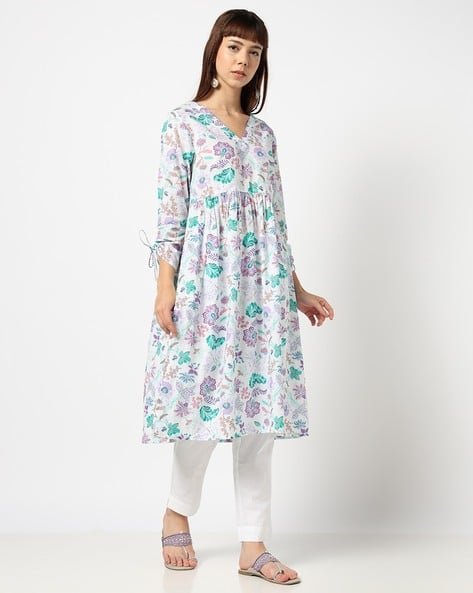 Yousta - Women Floral Print Gathered Flared Kurta