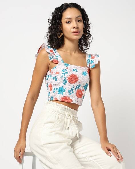 Yousta - Women Floral Print Strappy Crop Top