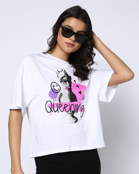 Yousta - Women Graphic Print Regular Fit Cotton Crew-Neck T-Shirt