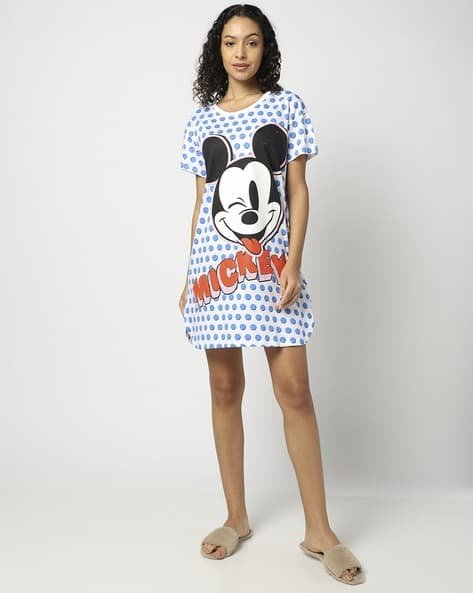 Yousta - Women Mickey Print Cotton Nightdress