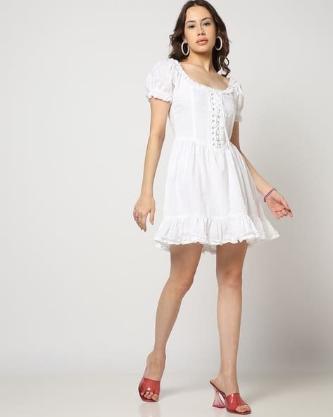 Yousta - Women Schiffli Embroidered Corset Tiered Dress