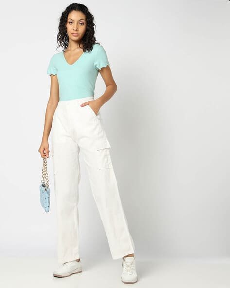 Yousta - Women Straight Fit High-Rise Cargo Trousers