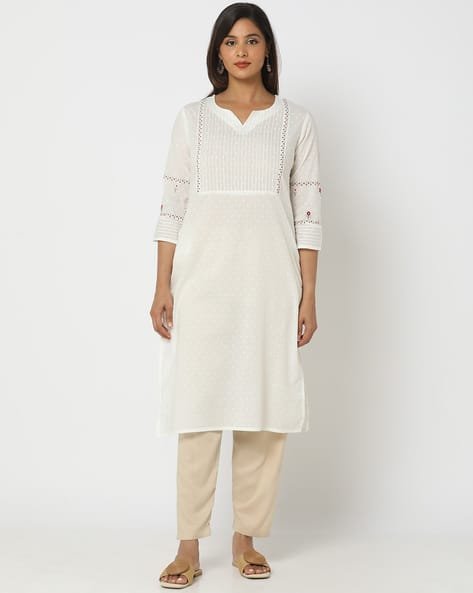 Yousta - Women Swiss Dot Straight Kurta