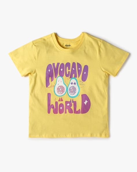 Yousta Kids - Girls Typographic Print Regular Fit Crew-Neck T-Shirt