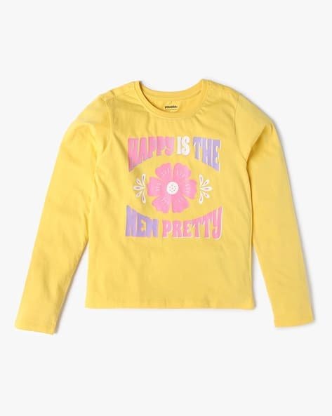 Yousta Kids - Girls Typographic Print Relaxed Fit Crew-Neck T-Shirt