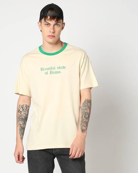 Yousta - Men Typographic Print Relaxed Fit Crew-Neck T-Shirt