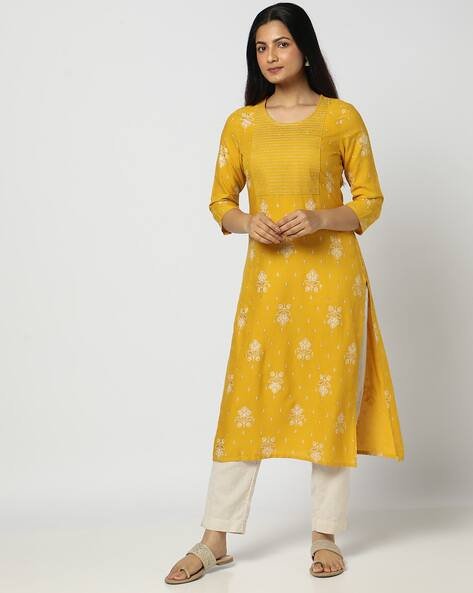 Yousta - Women Floral Print Round-Neck Straight Kurta